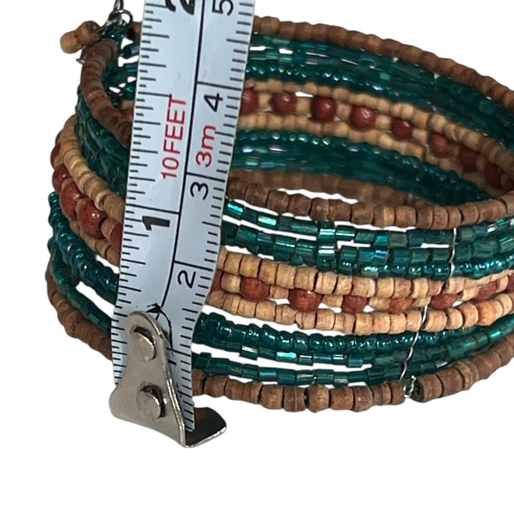 Beaded Neutral Brown Teal Stacking Adjustable Boh… - image 4